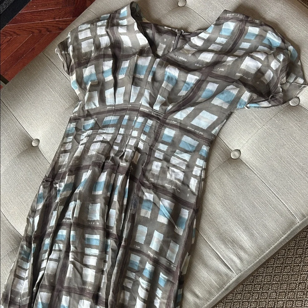 Banana Republic 100% Silk Plaid Veenk Midi Dress Size 6 - Picture 4 of 8